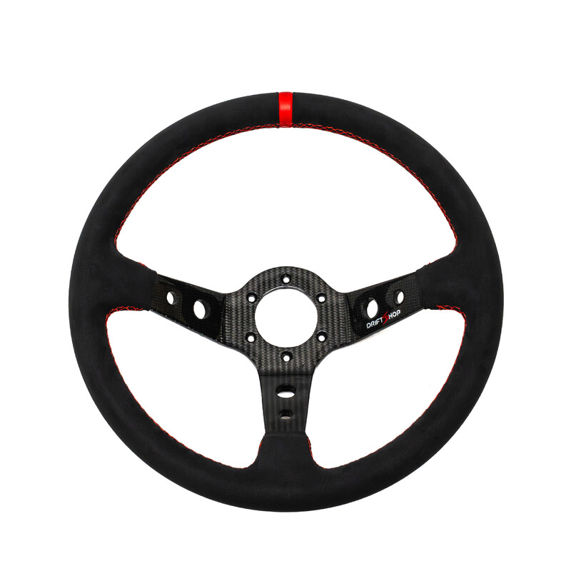DriftShop Premium Steering Wheel (90 mm Dish), Alcantara, Carbon Spokes